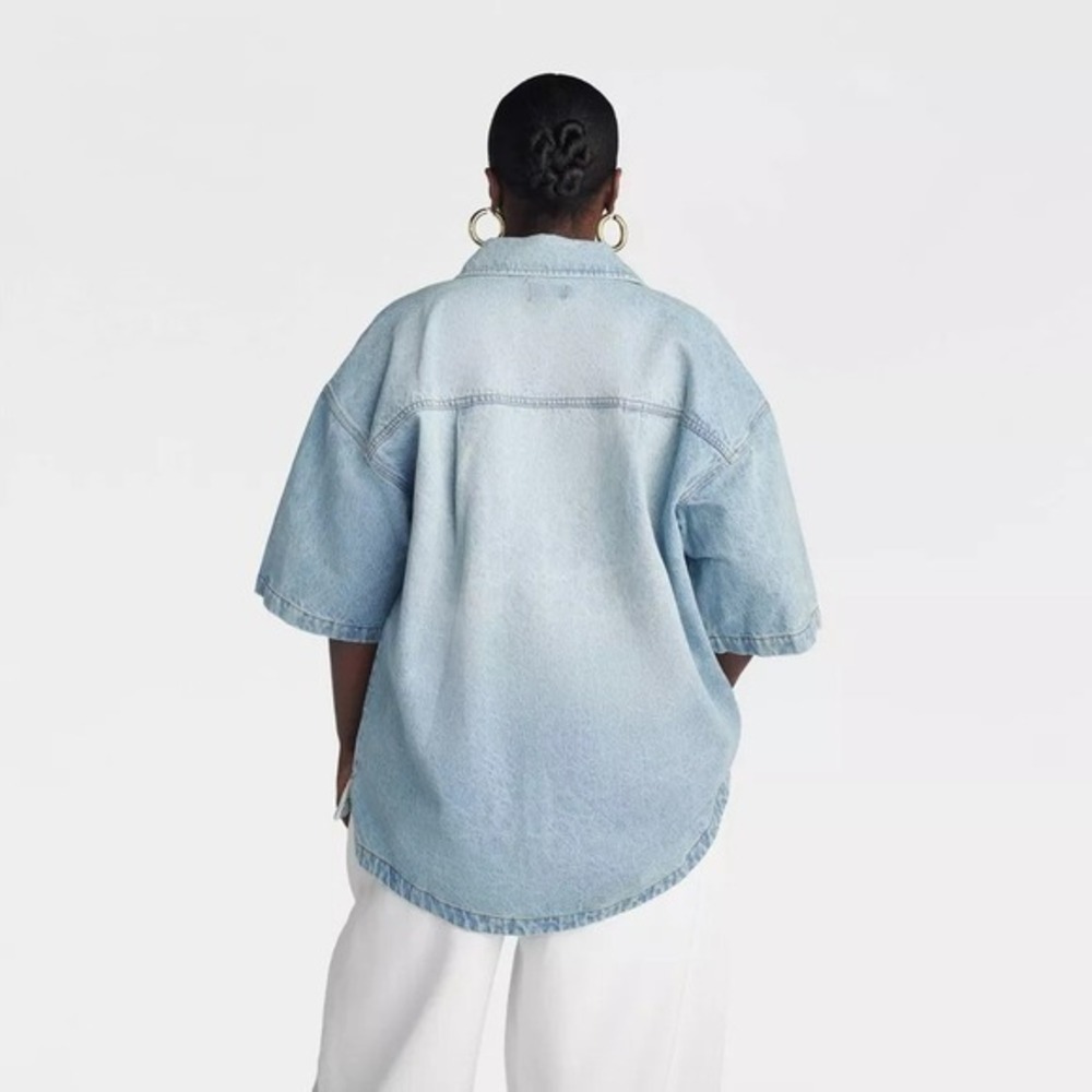 KBB KAHLANA Target 2X Plus Short Sleeve Boxy Denim Shirt Light Wash Jean Jacket - Picture 2 of 9